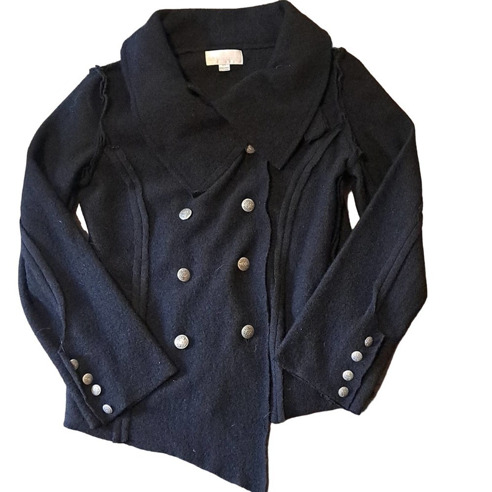 Soft surroundings black double breasted boiled wool jacket. Size Extra small